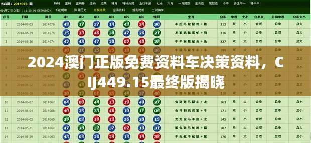 2024澳门正版免费资料车决策资料,CIJ449.15最终版揭晓