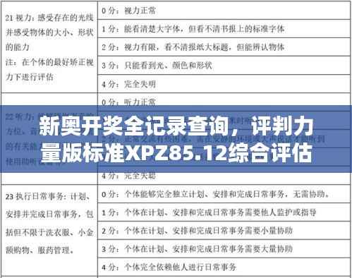 新奥开奖全记录查询,评判力量版标准XPZ85.12综合评估